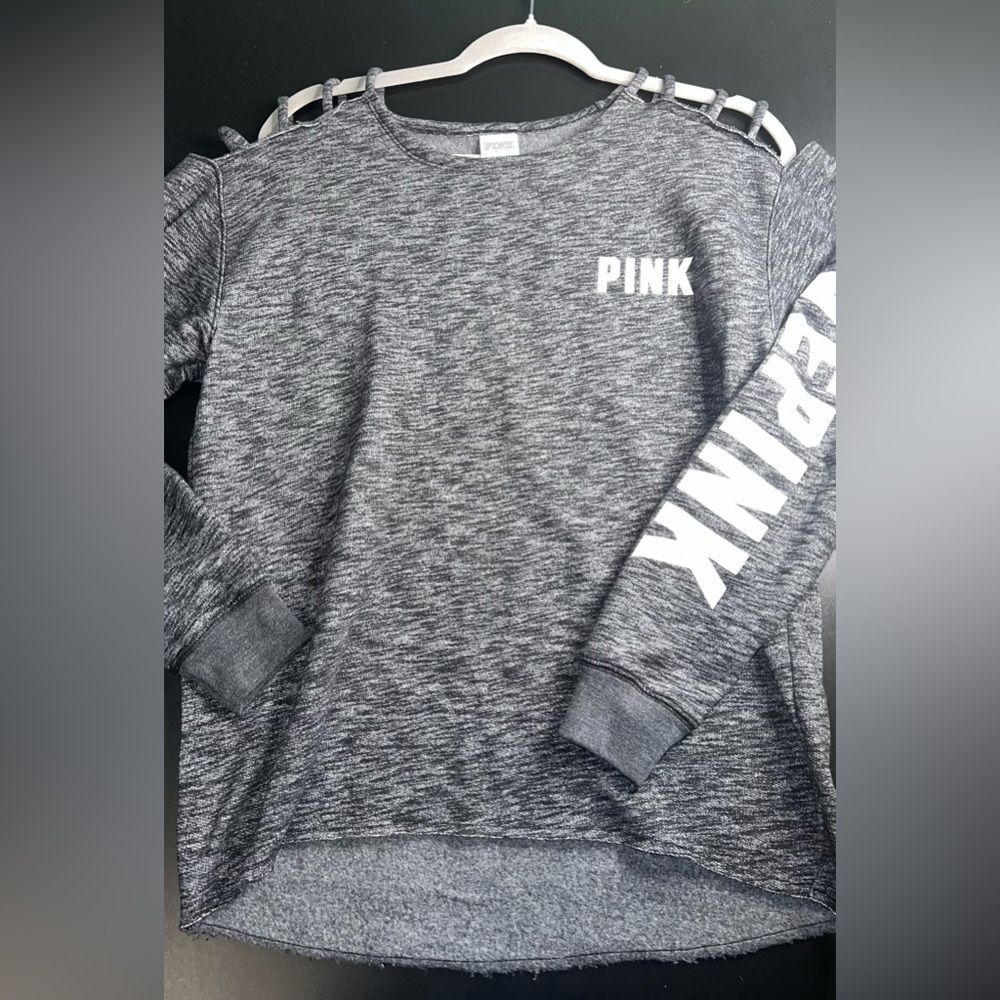 PINK by Victoria’s Secret Grey cold Shoulder Sweatshirt Size XS EUC comfy preppy